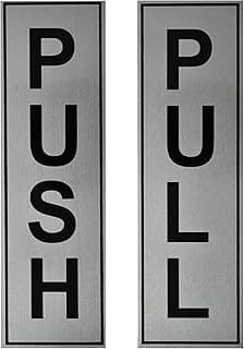 Buzz Cool Silver Metal Push Pull Stickers For Glass And Wood | Self Adhesive Stainless Steel Metal Sticker for Door | Push and Pull Stickers for Hospital Malls Office 1 set (2pcs)