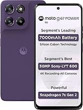 MotorolaG67 Power 5G (Pantone Parachute Purple, 8GB RAM, 128GB Storage) | 6.7" FHD+ 120Hz LCD Display | Snapdragon 7s Gen2 Processor | 50MP + 8MP UW Camera | 7000mAh Battery with 30W Charger | IP64