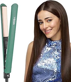 Vega Salon Smooth Hair Straightener for Women with Ceramic Coated Plates, Quick Heatup & Travel Friendly, Travel Lock, Suitable for All Hair Types, 1 Year Warranty, Green (VHSH-42)