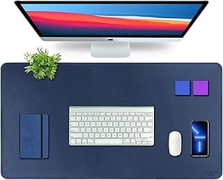 V-CUBE DESIGNS Premium Vegan Leather Desk Mat 90X45cm 2.4mm Thick&Padded|Laptop Mat/Extended Mouse Pad/Stitched, Reversible, Sturdy Deskspread with High Tear/Peel Strength|Anti-Slip,Splash-Proof|Blue