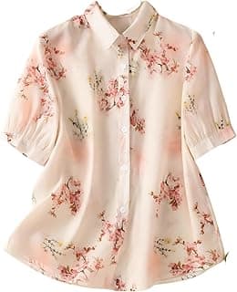 GufrinaWomen's Pink Floral Printed Button Down Western Shirt with Collared Neck and Half Sleeves in Relaxed Fit Style