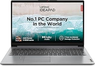 Lenovo IdeaPad 1 AMD Ryzen 5 5500U 15.6" HD Thin and Light Laptop (8GB RAM/512GB SSD/Windows 11 Home/Office Home 2024/1 Year ADP Free/Grey/1.6Kg), 82R4011MIN