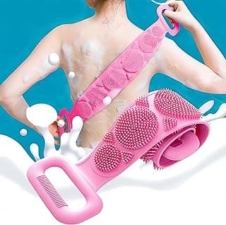 Silicone, Stretchable, Double Sided Soft Bristle Back Scrubber Belt For Bathing, Exfoliating, Deep Skin Body Cleaning, Dead Skin Removal, Back Body Cleaning, For Man, Woman (Multi Color)