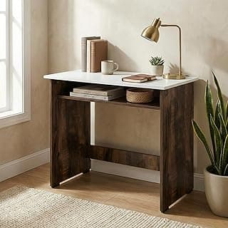 Core Compact Study Table with Under-Desk Storage Shelf | Engineered Wood Dual-Tone Desk for Students & Home Office | Laptop Workstation | 80x45x76.5cm | Dark Walnut & White