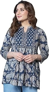 AraynaWomen's Pure Cotton Paisley Printed Tunic Top – Comfortable Everyday Wear