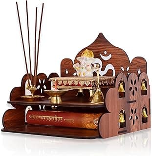 Goelite Small Pooja Stand for Home Wall Mount Or Tabletop | Pooja Mandir Temple for Office and Home with Bells | Unique Design