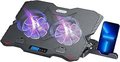Zebronics NC5500D Powerful Laptop Cooler with Dual 125mm Fans, Silent Operation, Adjustable Fan Speed, Display, Controls, USB, 5 Step Retractable Stand and Mobile Holder