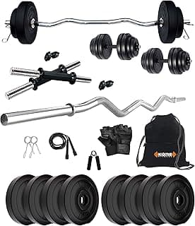Kore PVC 16 Kg Home Gym Set With One 3 Ft Curl And One Pair Dumbbell Rods With Gym Accessories, Black
