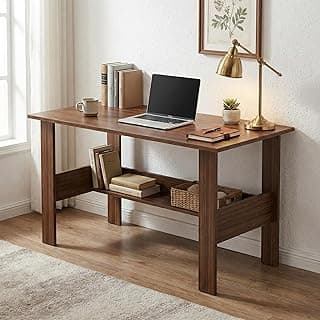Linea Study Desk with Lower Storage Shelf, Compact Writing Table & Laptop Station for Home Office and Students, 90x50x75cm (Oak Brown)