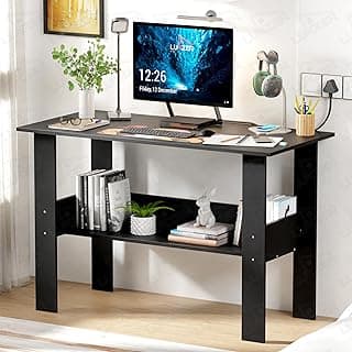 Lukzer Engineered Wood Computer Desk with One Tier Shelves Laptop Study Table for Office Home Workstation Writing Modern Desk (ST-004/ Black / 90 x 50 x 75 cm)