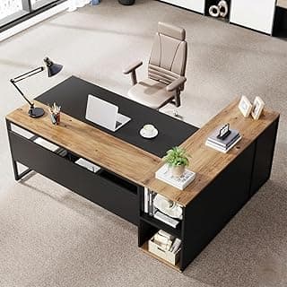 TEKAVO Executive Table for Office | Director Table for Office Cabin | Wood Manager Desk with Storage Door | 180 cm Long Boss Desk | Left Side Storage